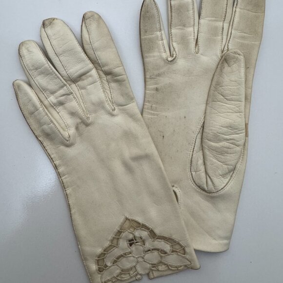 Vintage white leather gloves - Picture 2 of 2